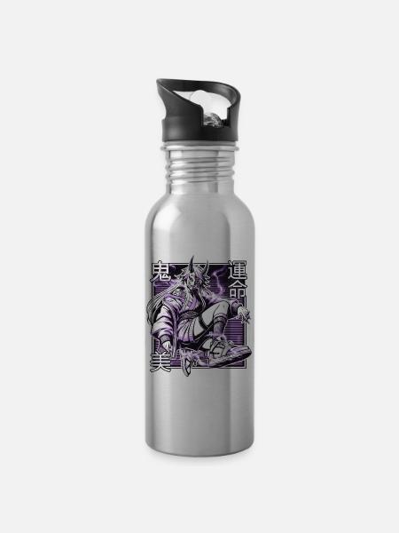 Violetter Kunoichi-Dämon - Trinkflasche mit integriertem Trinkhalm -