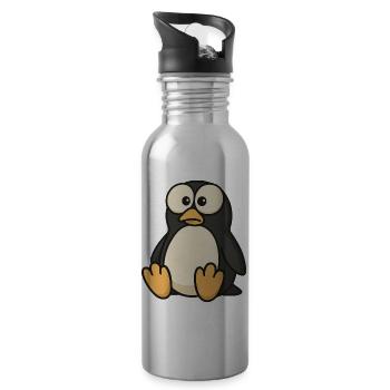 Lustiger verwirrter Pinguin mit Kulleraugen  - Trinkflasche mit integriertem Trinkhalm - Lightsilver - Rechts