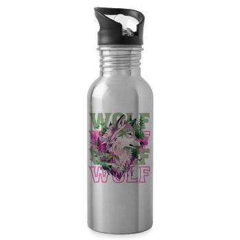 Loup Tête de loup Forêt Nature Nature Montagnes Nature sauvage Coloré - Gourde avec paille intégrée - argent clair - Droite