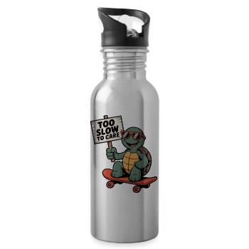 Turtle, Turtle -too slow to care sign - Water bottle with straw - silver - Right