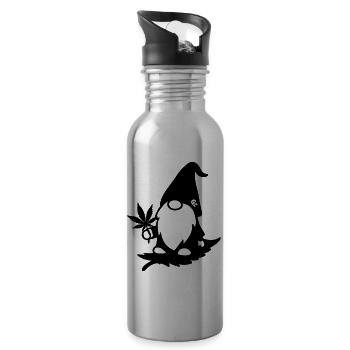 Fliegender Zwerg/Wichtel mit Hanfblatt - Trinkflasche mit integriertem Trinkhalm - Lightsilver - Rechts