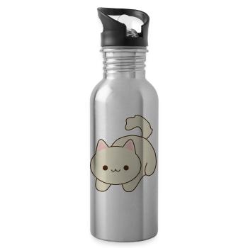 Niedliche Kawaii Katze Illustration - Trinkflasche mit integriertem Trinkhalm - Lightsilver - Rechts