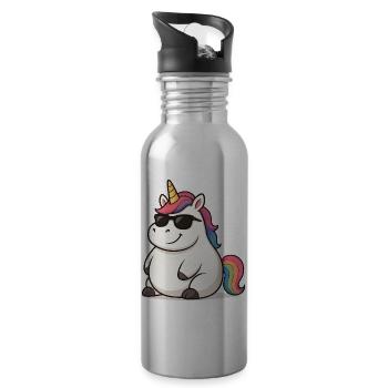 Fat Einhorn mit Sonnenbrille - Trinkflasche mit integriertem Trinkhalm - Lightsilver - Rechts