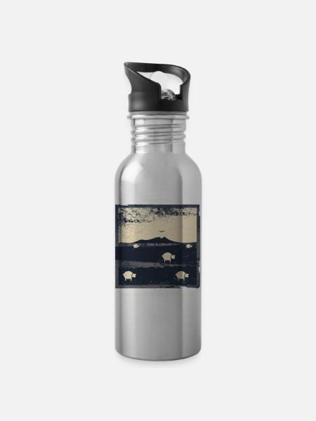 Psalm 23 The Lord Is My Shepherd Hirte Schafe - Trinkflasche mit integriertem Trinkhalm - Lightsilver