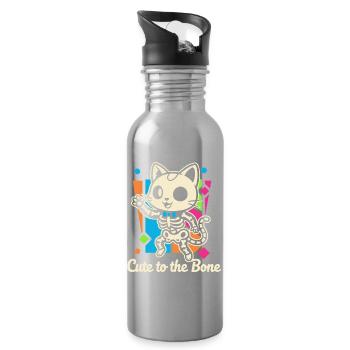 Katzen-Skelett Motiv Schnurrer - Trinkflasche mit integriertem Trinkhalm - Lightsilver - Rechts