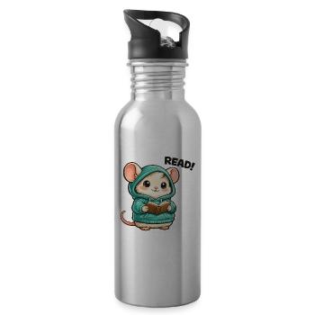 Reading mouse in hoodie - Water bottle with straw - silver - Right