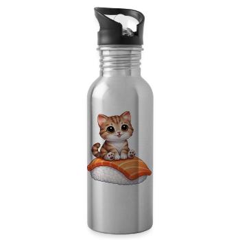 Süße Katze Sushi Japanisch Essen Fisch - Trinkflasche mit integriertem Trinkhalm - Lightsilver - Rechts