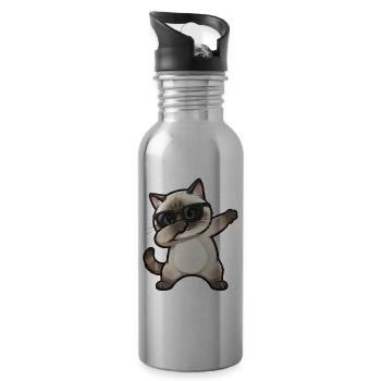 Dabbing Siamkatze - Trinkflasche mit integriertem Trinkhalm - Lightsilver - Rechts
