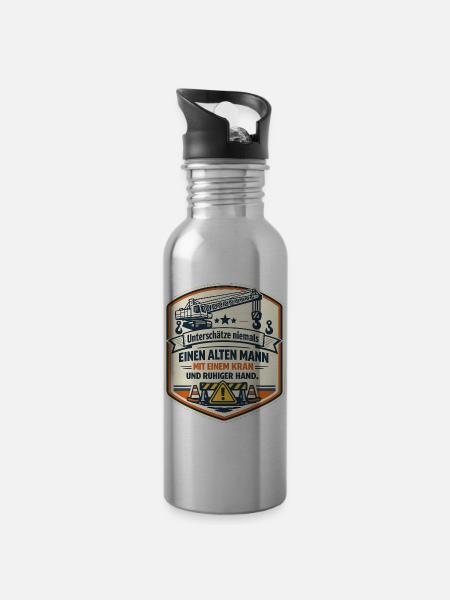 Kranmeister Alter Mann Patch - Trinkflasche mit integriertem Trinkhalm - Lightsilver