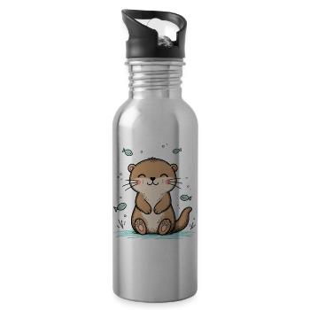 Happy Doodle Otter - Water bottle with straw - silver - Right