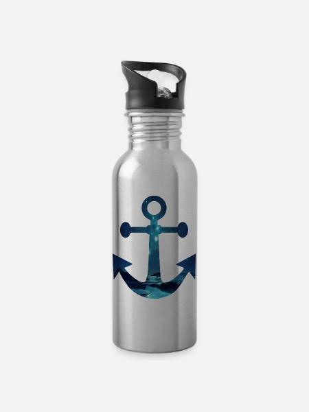 Nordpol Anker - Trinkflasche mit integriertem Trinkhalm - Lightsilver
