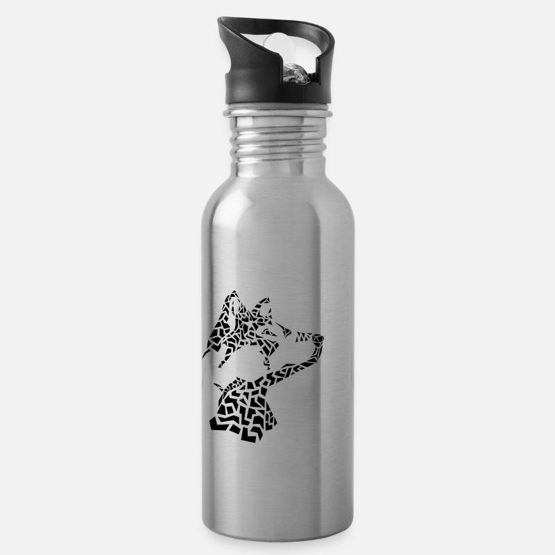 Wolf und Mond - Trinkflasche mit integriertem Trinkhalm - Lightsilver