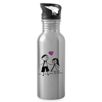 Liebe ist ... - Trinkflasche mit integriertem Trinkhalm - Lightsilver - Rechts