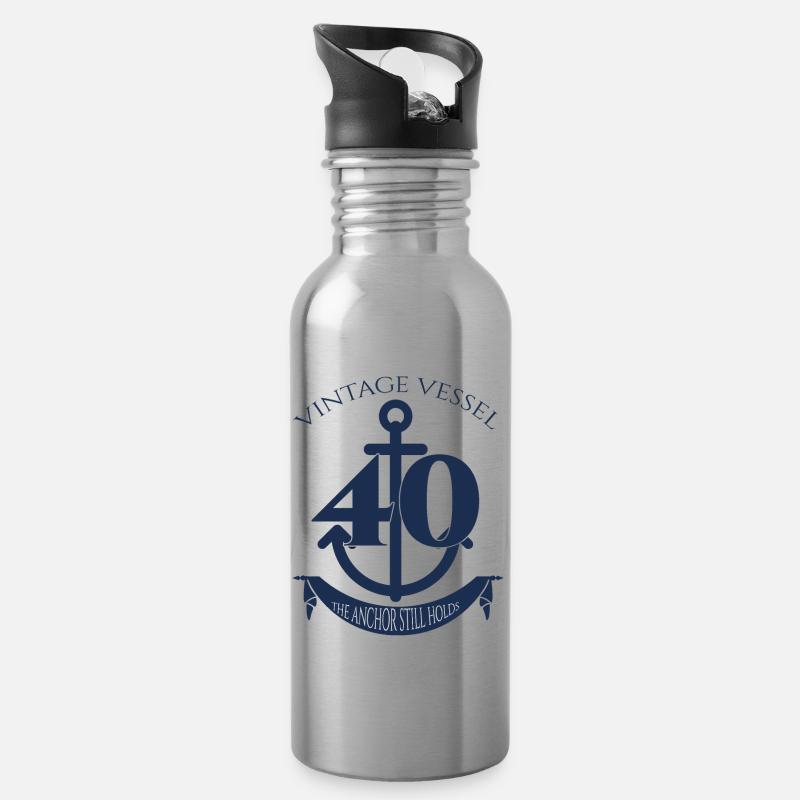 40. Geburtstag: Vintage Vessel - 40 - The Anchor - Trinkflasche mit integriertem Trinkhalm - Lightsilver