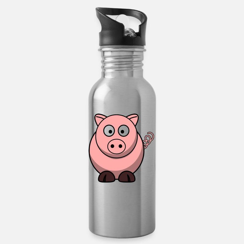 Rosa Schweinchen - Trinkflasche mit integriertem Trinkhalm - Lightsilver