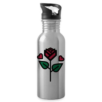 Valentine's Rose with heart - Water bottle with straw - silver - Right