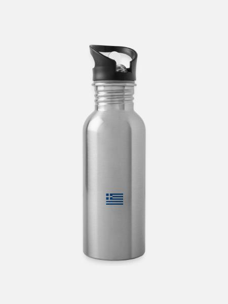 GRIECHENLAND / HELLAS (2) - Trinkflasche mit integriertem Trinkhalm - Lightsilver