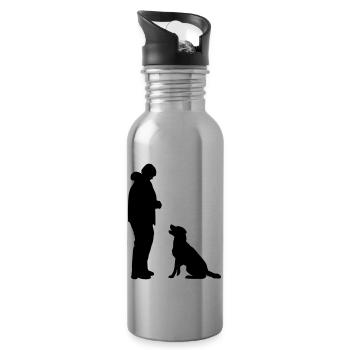Hund sitzt vor - Trinkflasche mit integriertem Trinkhalm - Lightsilver - Rechts