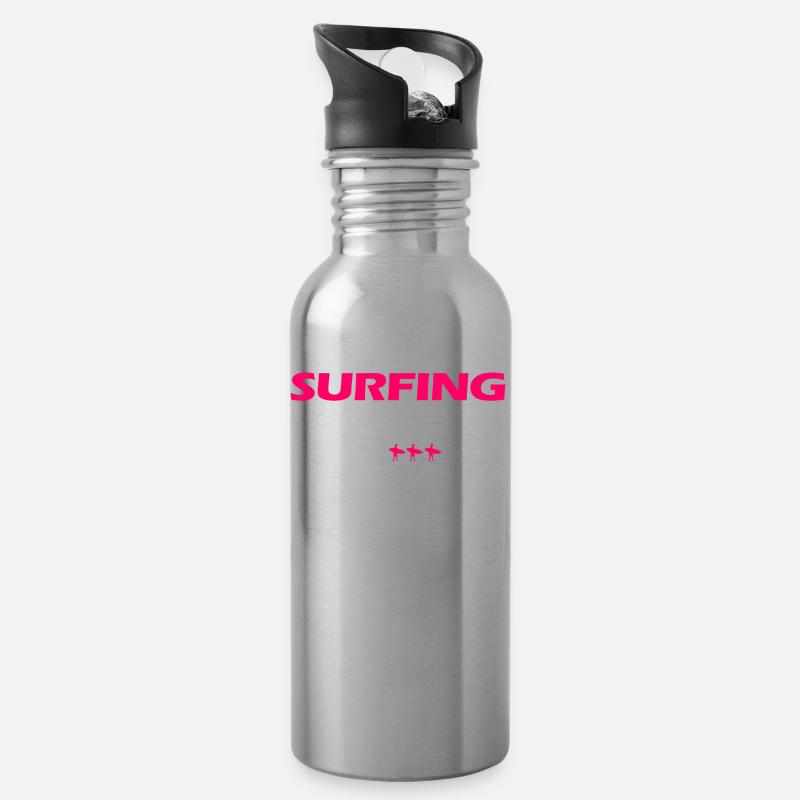 Surfen ist das Beste Surfergirl - Trinkflasche mit integriertem Trinkhalm - Lightsilver