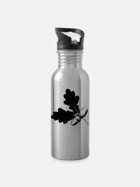 feuille de chêne - Gourde avec paille intégrée - argent clair