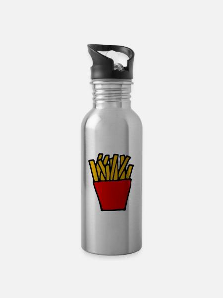 Pommes Frites - Trinkflasche mit integriertem Trinkhalm - Lightsilver