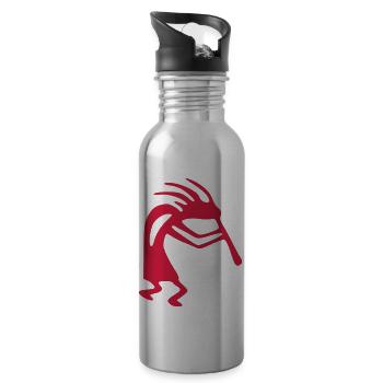 petroglyph flute player - Water bottle with straw - silver - Right
