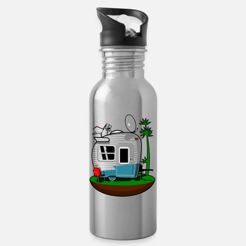 Wohnwagen - Trinkflasche mit integriertem Trinkhalm - Lightsilver