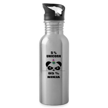 Panda Ninja, unicorn shirt, funny animal, cool - Water bottle with straw - silver - Right