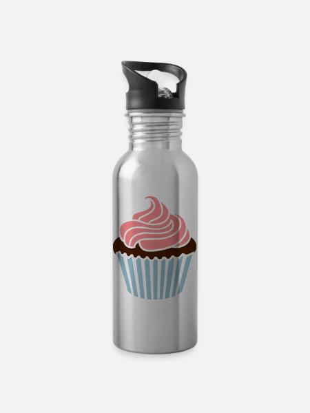 Cupcake - Water bottle with straw - silver