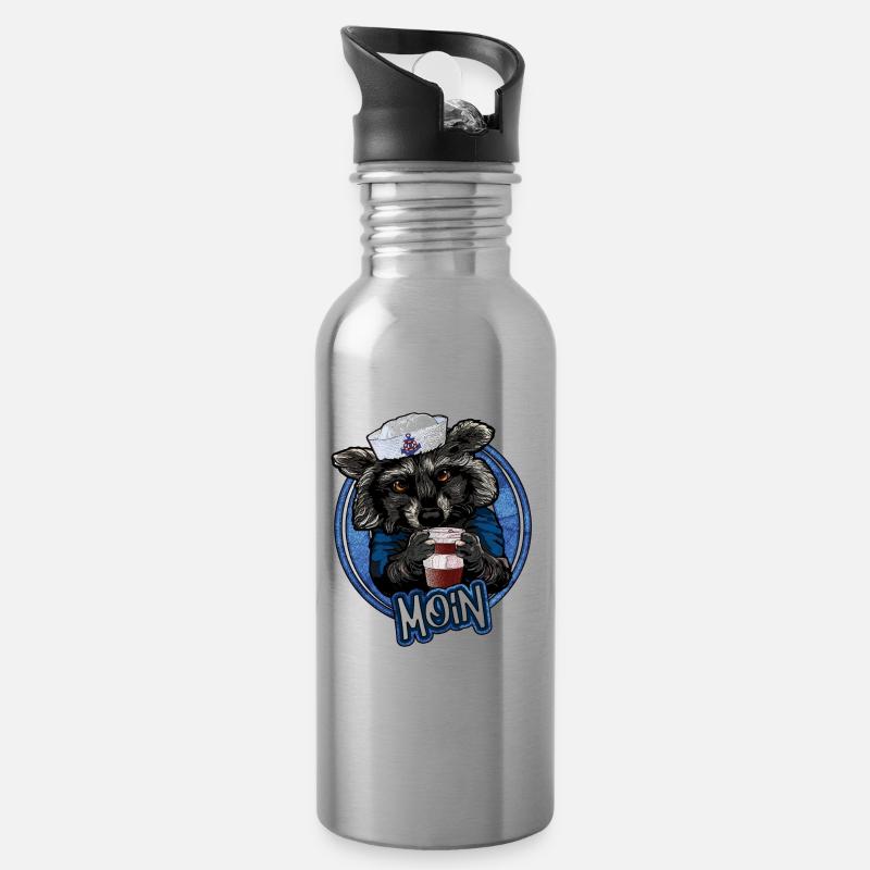 Kaffeeliebender Waschbär | Yolo-Artwork - Trinkflasche mit integriertem Trinkhalm - Lightsilver