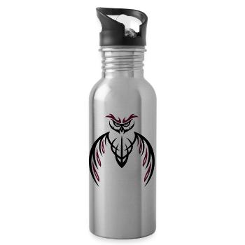Tribal Eule, tattoo owl - Trinkflasche mit integriertem Trinkhalm - Lightsilver - Rechts