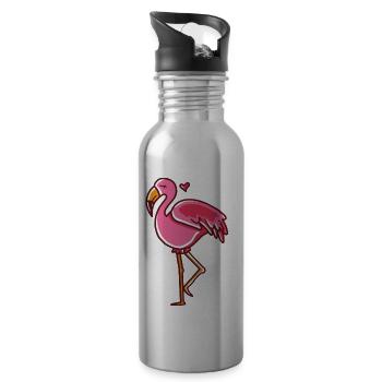 Flamingo Herz rosa Geschenk - Trinkflasche mit integriertem Trinkhalm - Lightsilver - Rechts