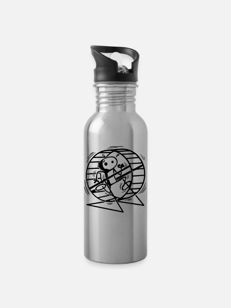 Willy in the hamster wheel - Water bottle with straw - silver
