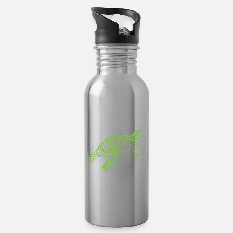 Schildkröte - Trinkflasche mit integriertem Trinkhalm - Lightsilver