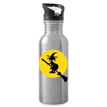 witch and full moon - Water bottle with straw - silver - Right