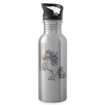 Steigendes Pferd im wallender Mähne I Comic - Trinkflasche mit integriertem Trinkhalm - Lightsilver - Rechts