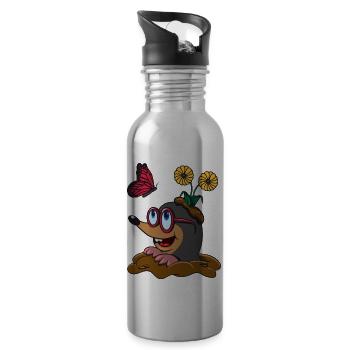 Mole earth mole huegel funny butterfly - Water bottle with straw - silver - Right