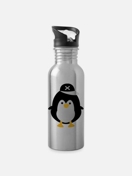 pingouin mignon - Gourde avec paille intégrée - argent clair