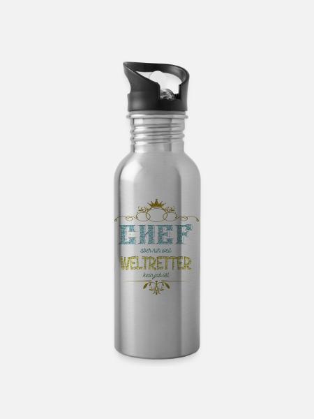 Chef Weltretter - Trinkflasche mit integriertem Trinkhalm - Lightsilver