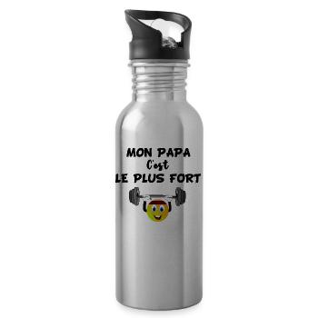 Mon papa c est le plus fort cadeau humour - Gourde avec paille intégrée - argent clair - Droite