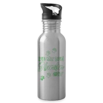 Die mit den Hunden geht | Hundebesitzerin Geschenk - Trinkflasche mit integriertem Trinkhalm - Lightsilver - Rechts