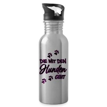 Die mit den Hunden geht | Hundebesitzerin Geschenk - Trinkflasche mit integriertem Trinkhalm - Lightsilver - Rechts