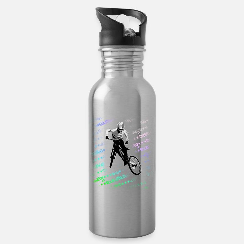 Mountainbike cool downhill Sprung graffiti bunt - Trinkflasche mit integriertem Trinkhalm - Lightsilver