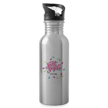 JUST SMILE AND BE HAPPY - Water bottle with straw - silver - Right