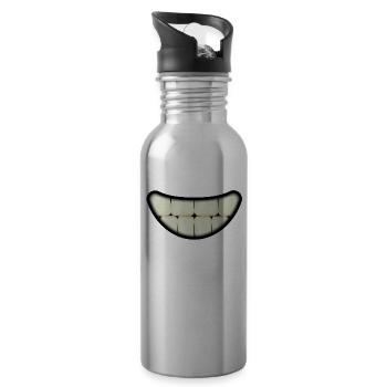 Smiling mouth with big teeth - Water bottle with straw - silver - Right