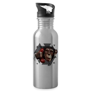 Affe am Telefon | Geometrisches Design Dreiecke - Trinkflasche mit integriertem Trinkhalm - Lightsilver - Rechts