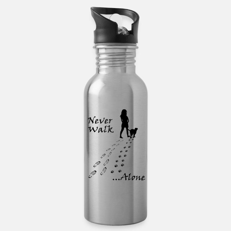 süßes Never walk alone Hunde Design - Trinkflasche mit integriertem Trinkhalm - Lightsilver