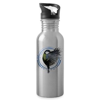 Blaumeise | Geometrisch | Low Poly - Trinkflasche mit integriertem Trinkhalm - Lightsilver - Rechts