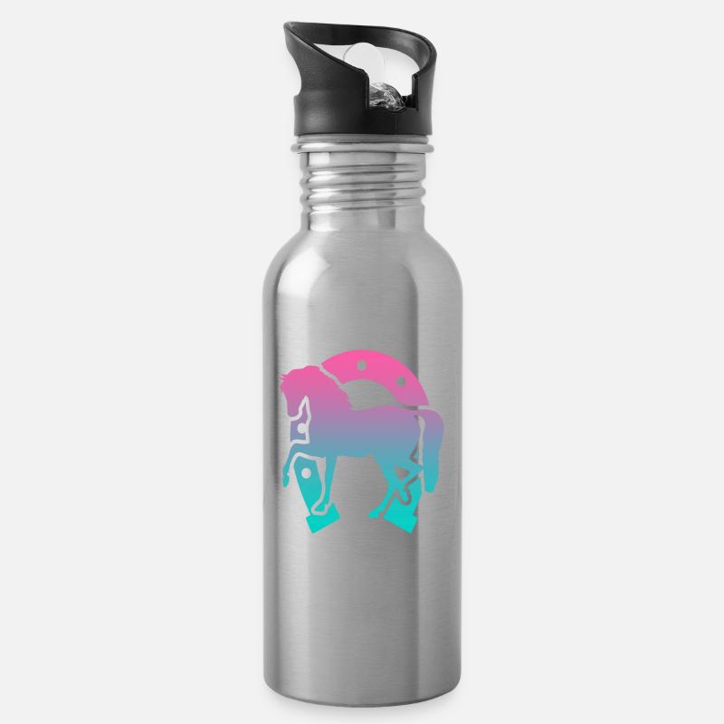 Pferde Pferd Reiten Hufeisen - Trinkflasche mit integriertem Trinkhalm - Lightsilver