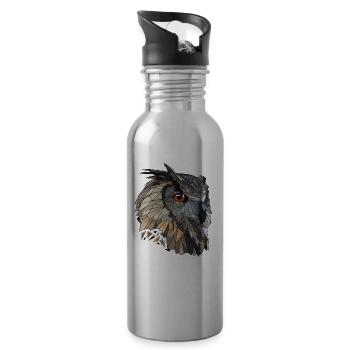 Coole Low Poly Eule | Geometrisch | Dreiecke - Trinkflasche mit integriertem Trinkhalm - Lightsilver - Rechts